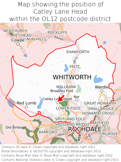 Map showing location of Catley Lane Head within OL12