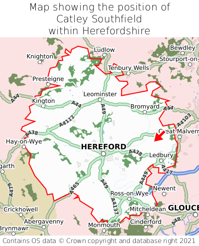 Map showing location of Catley Southfield within Herefordshire