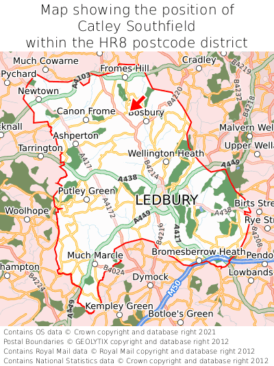 Map showing location of Catley Southfield within HR8