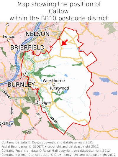 Map showing location of Catlow within BB10