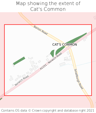Map showing extent of Cat's Common as bounding box