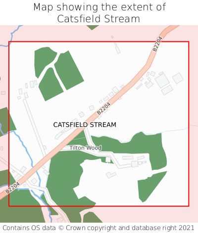 Map showing extent of Catsfield Stream as bounding box