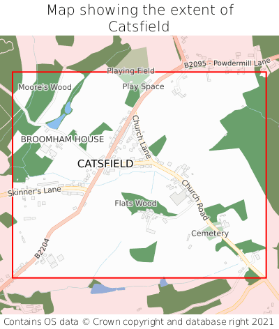Map showing extent of Catsfield as bounding box