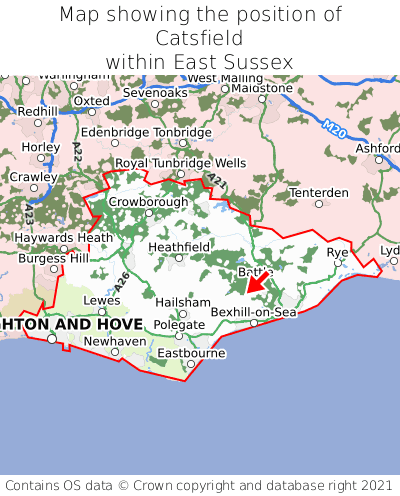 Map showing location of Catsfield within East Sussex