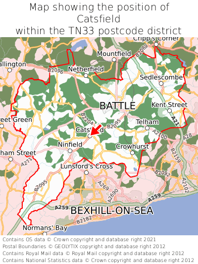 Map showing location of Catsfield within TN33