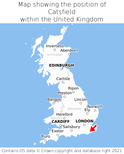 Map showing location of Catsfield within the UK