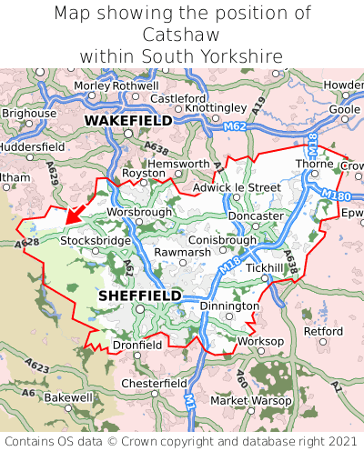 Map showing location of Catshaw within South Yorkshire