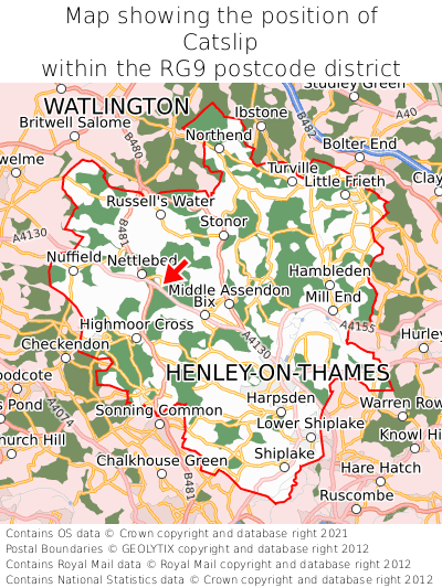 Map showing location of Catslip within RG9