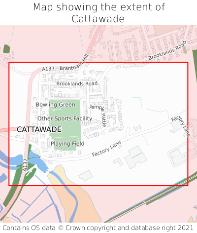 Map showing extent of Cattawade as bounding box