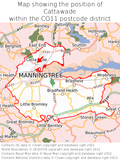 Map showing location of Cattawade within CO11