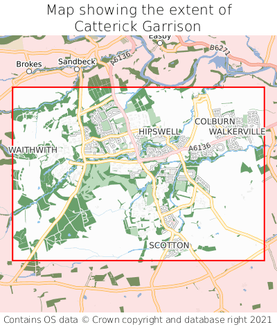 Map showing extent of Catterick Garrison as bounding box