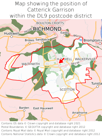 Map showing location of Catterick Garrison within DL9