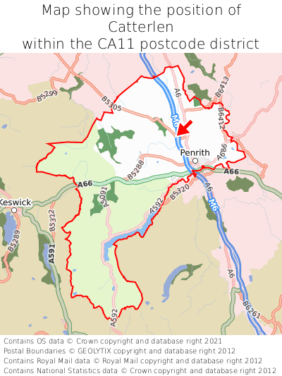 Map showing location of Catterlen within CA11