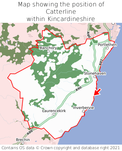 Map showing location of Catterline within Kincardineshire