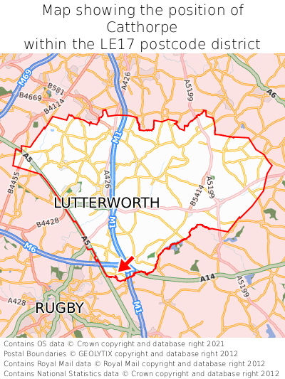 Map showing location of Catthorpe within LE17