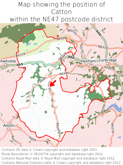Map showing location of Catton within NE47