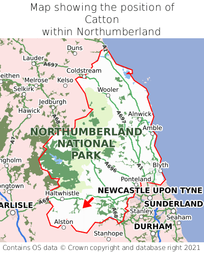 Map showing location of Catton within Northumberland