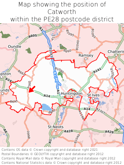 Map showing location of Catworth within PE28