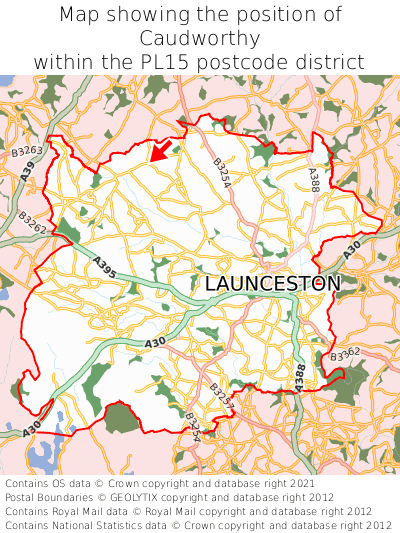 Map showing location of Caudworthy within PL15