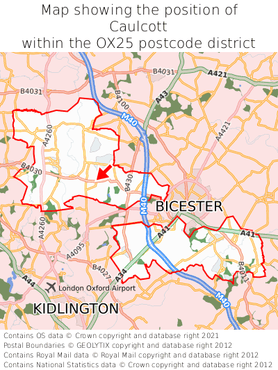Map showing location of Caulcott within OX25