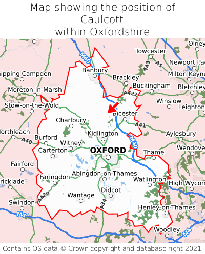 Map showing location of Caulcott within Oxfordshire