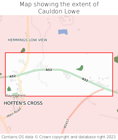 Map showing extent of Cauldon Lowe as bounding box