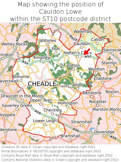 Map showing location of Cauldon Lowe within ST10