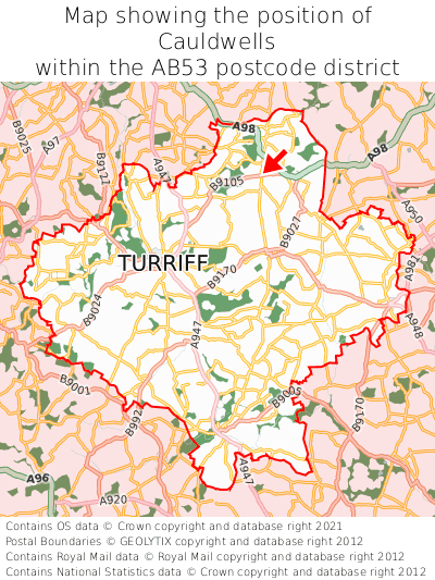 Map showing location of Cauldwells within AB53