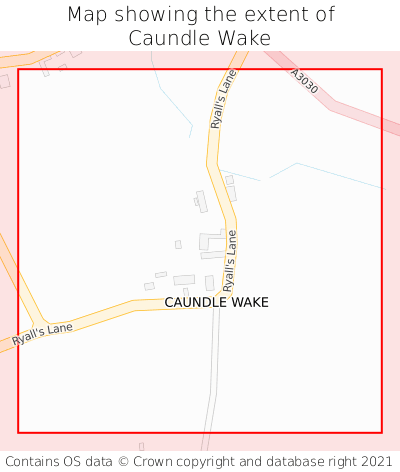 Map showing extent of Caundle Wake as bounding box