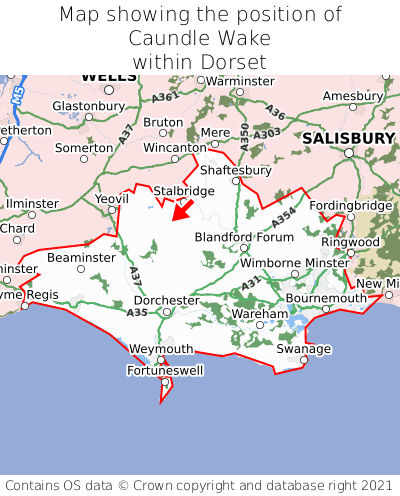Map showing location of Caundle Wake within Dorset