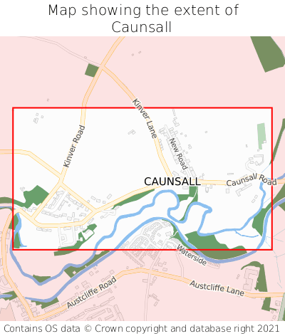 Map showing extent of Caunsall as bounding box