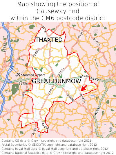 Map showing location of Causeway End within CM6