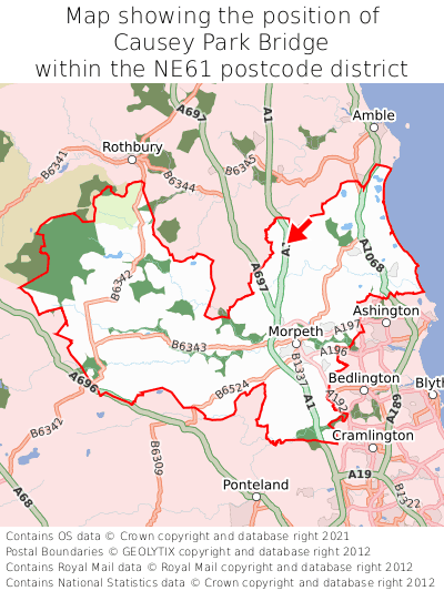 Map showing location of Causey Park Bridge within NE61