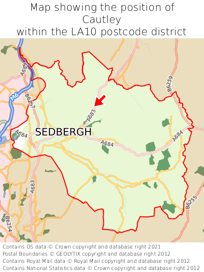 Map showing location of Cautley within LA10