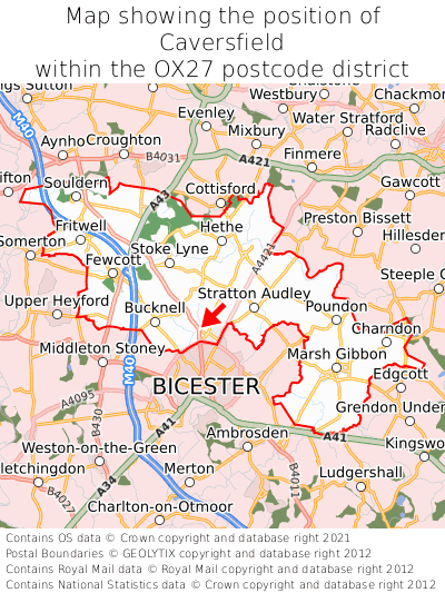 Map showing location of Caversfield within OX27