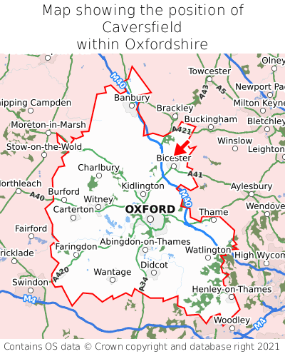 Map showing location of Caversfield within Oxfordshire