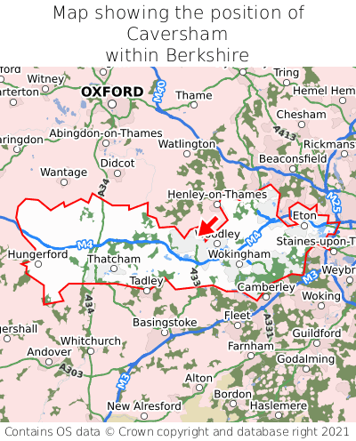 Map showing location of Caversham within Berkshire