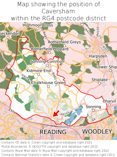 Map showing location of Caversham within RG4