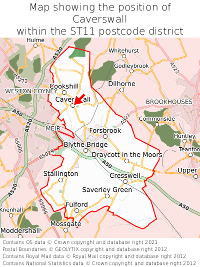 Map showing location of Caverswall within ST11