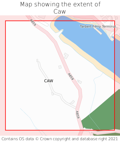 Map showing extent of Caw as bounding box
