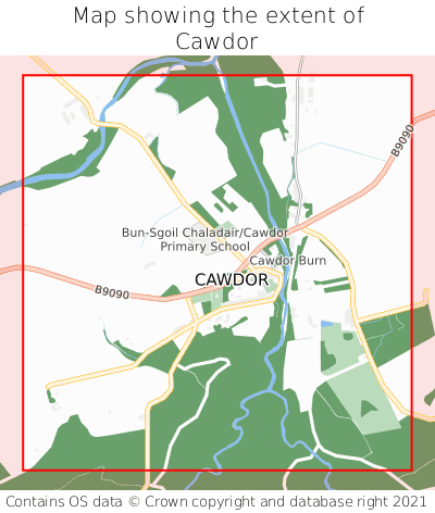 Map showing extent of Cawdor as bounding box
