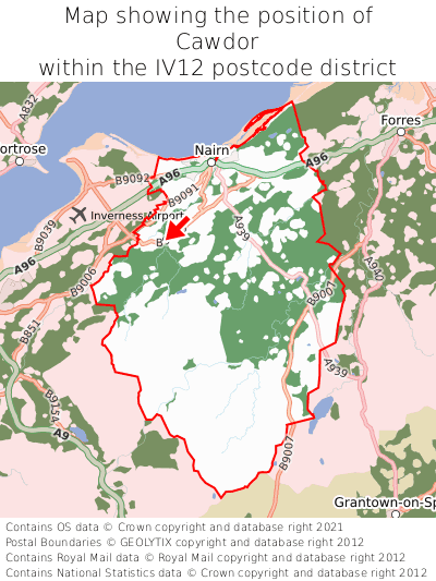 Map showing location of Cawdor within IV12