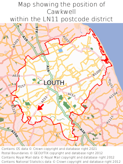 Map showing location of Cawkwell within LN11