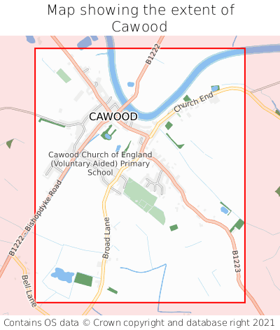 Map showing extent of Cawood as bounding box