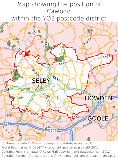 Map showing location of Cawood within YO8