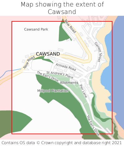 Map showing extent of Cawsand as bounding box