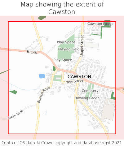 Map showing extent of Cawston as bounding box
