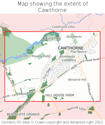 Map showing extent of Cawthorne as bounding box
