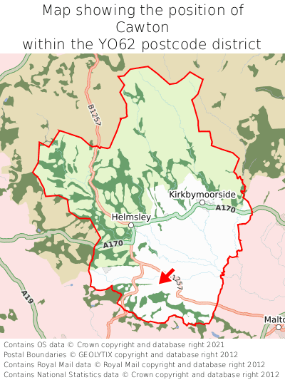 Map showing location of Cawton within YO62