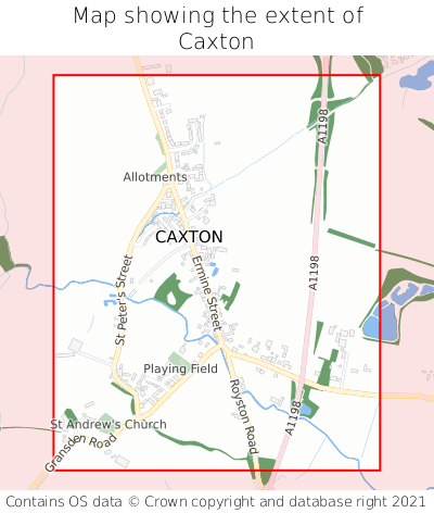 Map showing extent of Caxton as bounding box